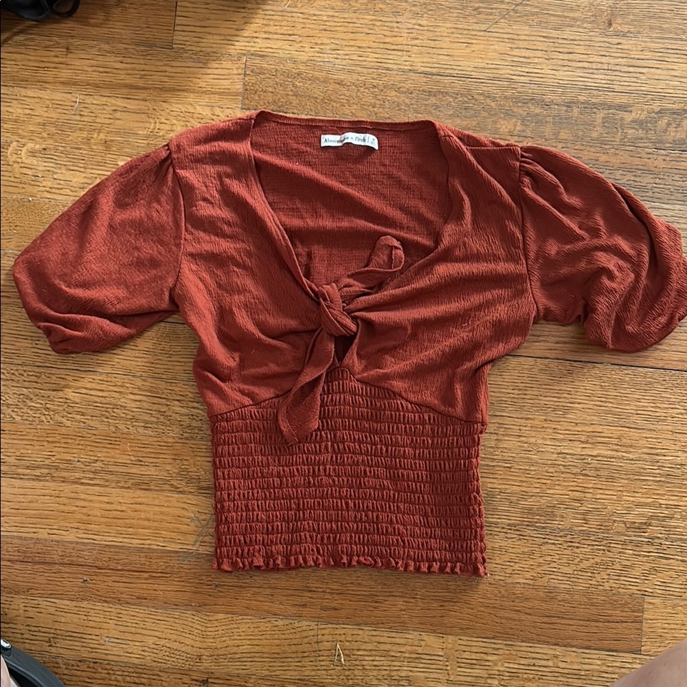 Abercrombie & Fitch Rust Puff Sleeve Smocked Blouse